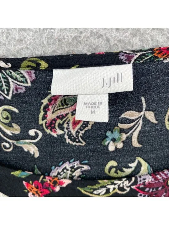 J Jill Top Womens Medium Black Multi Floral Tunic Long Sleeves Pullover Blouse - Picture 5 of 10
